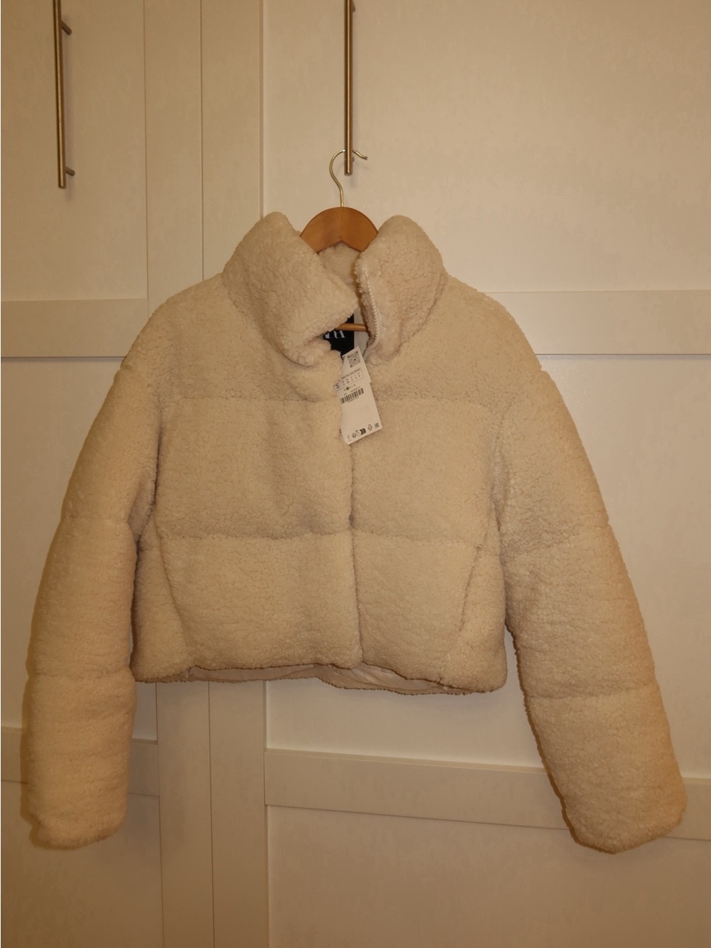 Zara Cropped Teddy Jacket in Cream